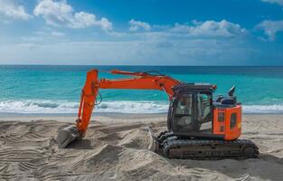 escavadora suaviza a de praia areia foto