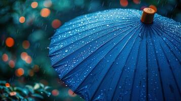 azul guarda-chuva em molhado calçada foto