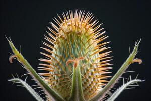 ai gerado fechar acima do a inflorescência do uma mais cheio s carda dipsacus fullonum sanduíche massachusetts. foto