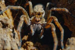 ai gerado fechar-se do ágil Lobo aranha com Boa visão dentro habitat. foto