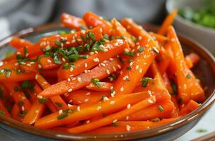 ai gerado coreano estilo cozinhou cenouras foto