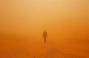 ai gerado pessoa dentro uma deserto tempestade de areia foto