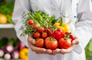 nutricionista apresentando fresco legumes foto