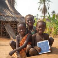 alegre crianças com solar energia foto