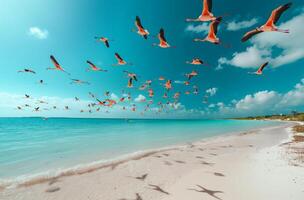 flamingos sobre caribe costa foto