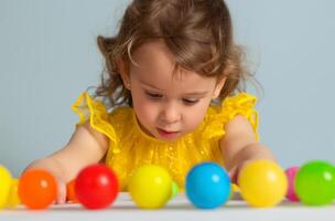 autista menina jogando com bolas foto