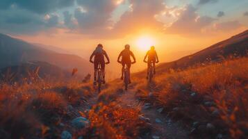 ai gerado ao ar livre atividade tema com pessoas em bicicletas dentro natureza foto