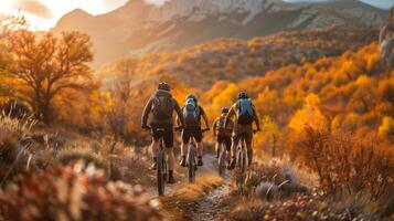 ai gerado ao ar livre atividade tema com pessoas em bicicletas dentro natureza foto