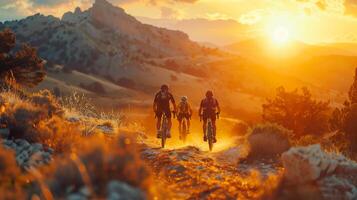 ai gerado ao ar livre atividade tema com pessoas em bicicletas dentro natureza foto