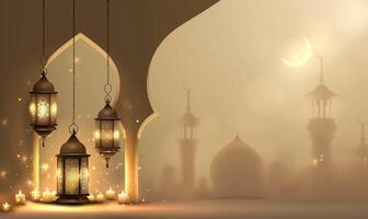 ai gerado a tema do a muçulmano feriado Ramadã eid mubarak. fundo dentro islâmico árabe estilo foto