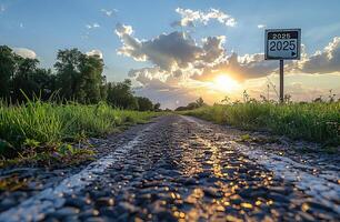 ai gerado conceito tema do futuro caminho e sucesso dentro vida e o negócio dentro a Novo ano 2025 foto