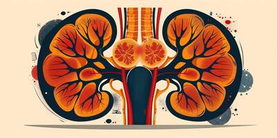 ai gerado ilustração do humano rim órgãos dentro arte estilo para médico temas foto