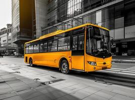 ai gerado público transporte amarelo ônibus para terra transporte foto