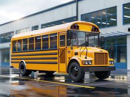 ai gerado público transporte amarelo ônibus para terra transporte foto