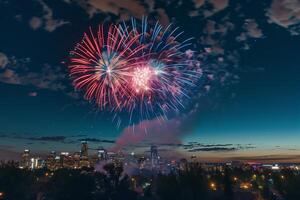 festivo fogos de artifício dentro a noite céu às uma celebração evento dentro honra do a aniversário ou Novo ano foto