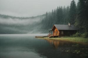 lago cercado de árvores e Relva dentro outono foto