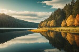 uma caminho conduz para uma lago e montanhas dentro a fundo foto