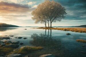 uma caminho conduz para uma lago cercado de árvores foto