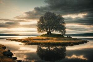 uma montanha e lago estão refletido dentro a água foto