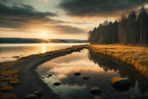 paisagem de outono com árvores e lago foto