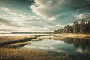 paisagem de outono com árvores e lago foto