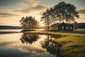 paisagem de outono com árvores e lago foto