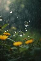 pingos de chuva em a terra dentro uma poça foto