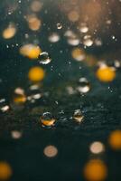 pingos de chuva em a terra dentro uma poça foto