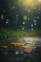 pingos de chuva em a terra dentro uma poça foto