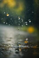 pingos de chuva em a terra dentro uma poça foto