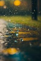 pingos de chuva em a terra dentro a chuva foto