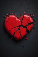 quebrado coração em Preto fundo com vermelho corações foto