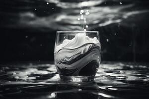 uma vidro do água com uma redemoinho do líquido foto