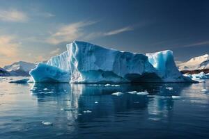 icebergs flutuando dentro a água às pôr do sol foto