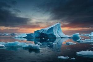 icebergs dentro a água com uma nublado céu foto