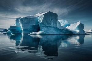 icebergs dentro a água com uma nublado céu foto