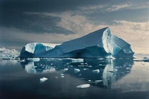 icebergs às noite dentro a oceano com uma leitoso caminho dentro a fundo foto