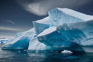 icebergs às noite dentro a oceano com uma leitoso caminho dentro a fundo foto