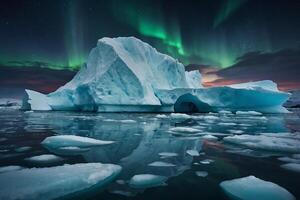 icebergs às noite dentro a oceano com uma leitoso caminho dentro a fundo foto