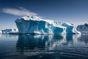icebergs às noite dentro a oceano com uma leitoso caminho dentro a fundo foto