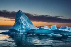 icebergs flutuando dentro a água com Sombrio nuvens foto