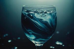uma vidro do água com azul líquido dentro isto foto