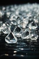 diamantes em uma Preto superfície com água foto