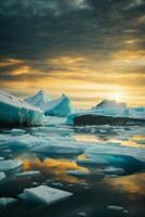 icebergs flutuando dentro a oceano com uma nublado céu foto