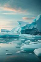 icebergs flutuando dentro a água com uma pôr do sol foto