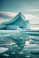 icebergs flutuando dentro a água com uma pôr do sol foto