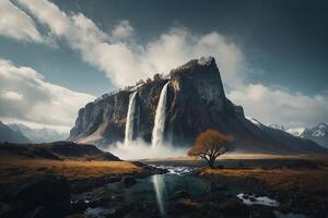 uma cascata é fluindo para dentro a água foto