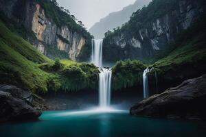 uma cascata é fluindo para dentro a água foto