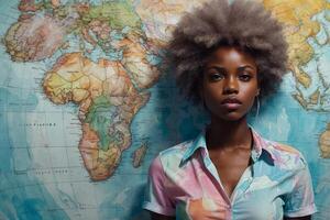 uma pintura do uma mulher com a afro cabelo estilo foto