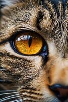 fechar acima do uma gatos olho com laranja olhos foto
